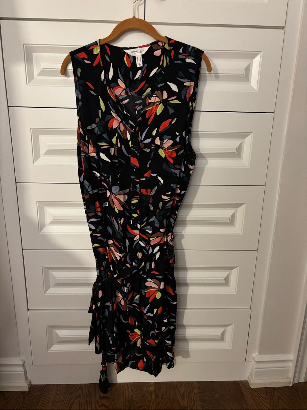 Addition Elle Black Sleeveless Midi Dress with Multicolor Petal Print